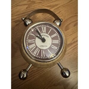 Vintage Style Hercules London Wood Desk Clock Roman Numeral Quartz Table Decor